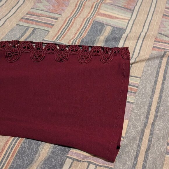 DG2 by Diane Gilman Burgundy Sweater with Embroidered Open Eyelet Long Sleeves - Picture 3 of 9